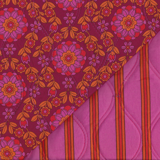 Acolchoado Dupla Face Flores Rosa e Bordeaux