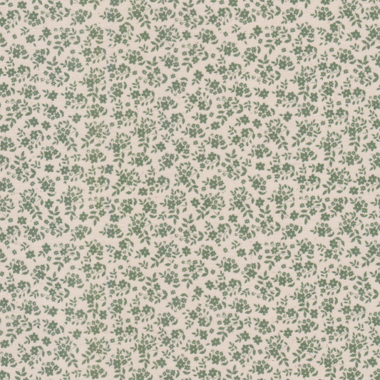 Poplin Cru Flores e Ramos Verde