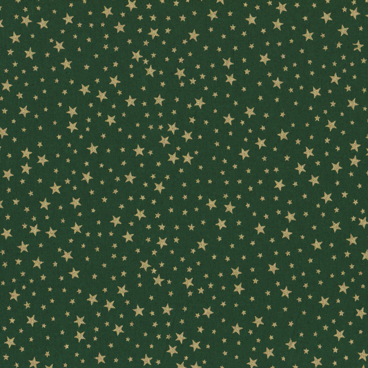 Poplin Verde Estrelas Assimétricas Douradas