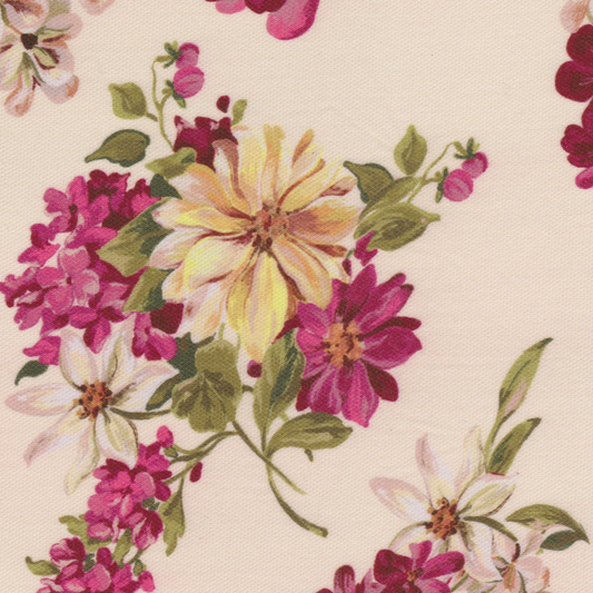 Viscose Alinhado Floral Rosa