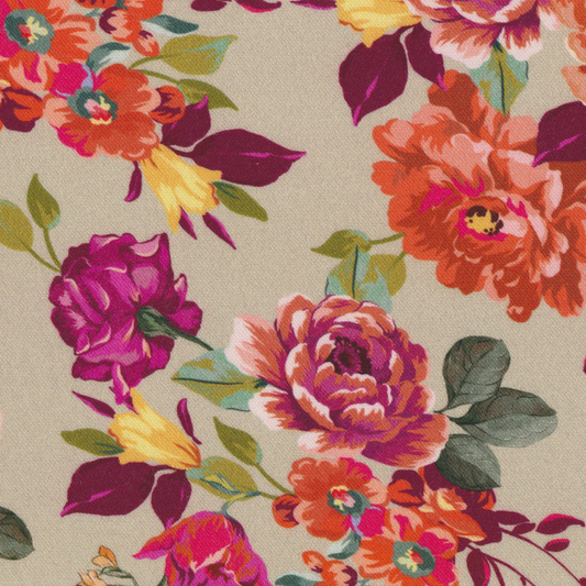 Viscose Alinhado Floral Vermelho