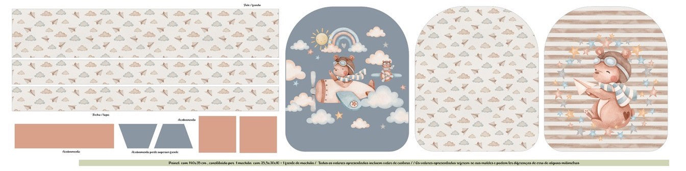 Painel Ursinho Aviador Baby Boy - mochila bege