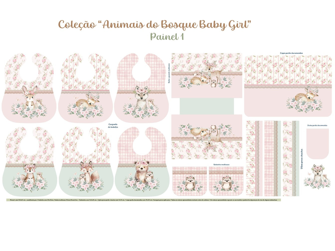 Painel Animais do Bosque Baby Girl - babetes