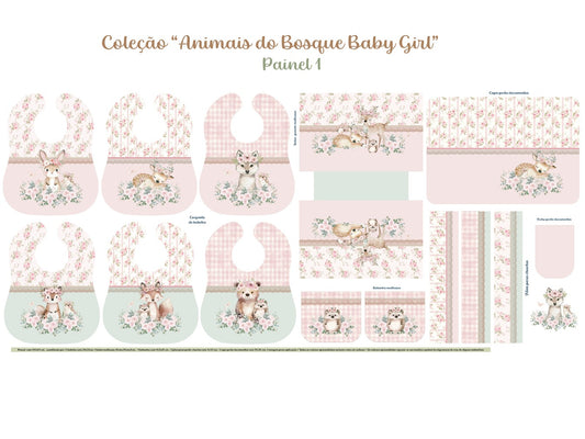 Painel Animais do Bosque Baby Girl - babetes