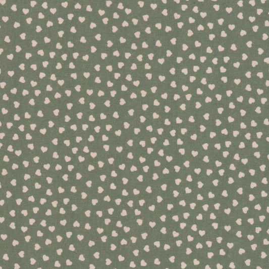 Poplin Verde com Corações Cru