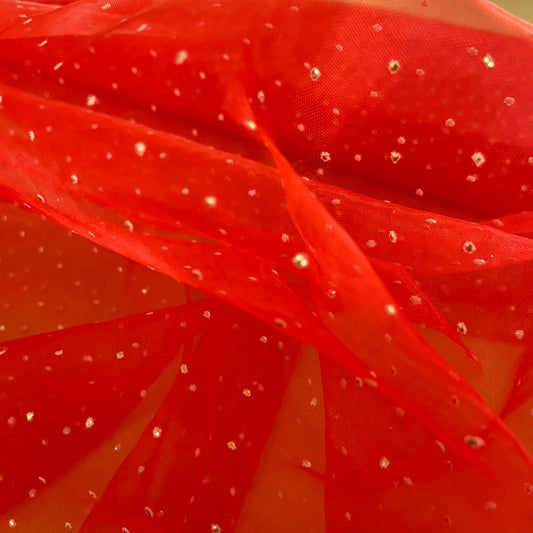 Organza Vermelho Pintas Dourada