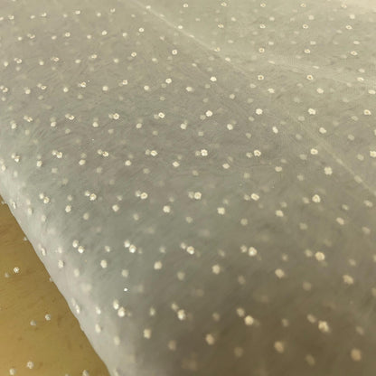 Organza Branco Pintas Prateado