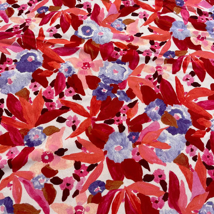 Viscose Flores Vermelho Lavanda Lenzing