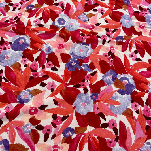 Viscose Flores Vermelho Lavanda Lenzing