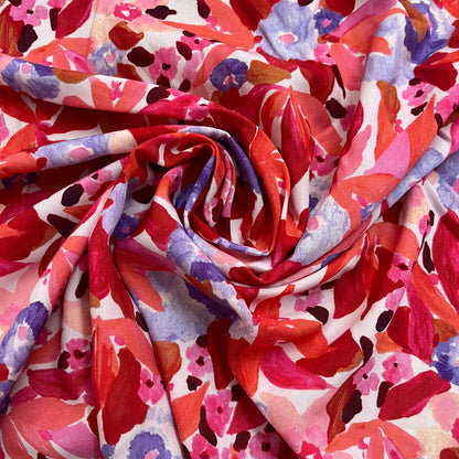 Viscose Flores Vermelho Lavanda Lenzing