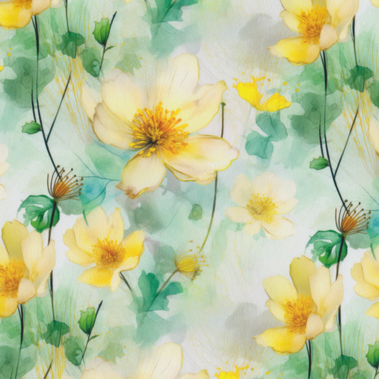 Cetim Floral Amarelo e Verde