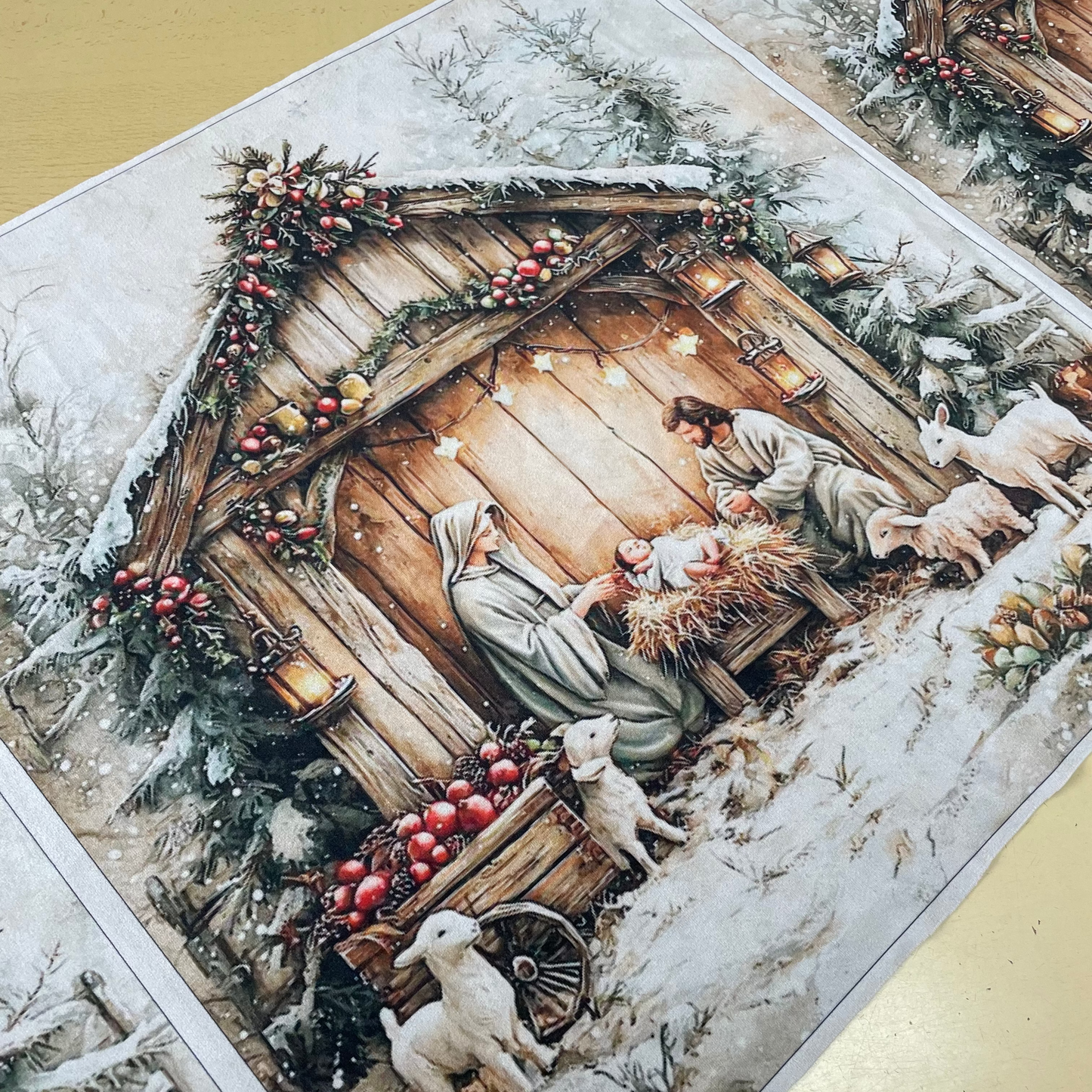 Painel Almofada Veludo Presépio Rústico